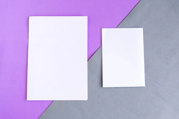 Twee Witte Mockup Blanks Kleur Geometrische Achtergrond Kopieer Ruimte Voor — Stockfoto