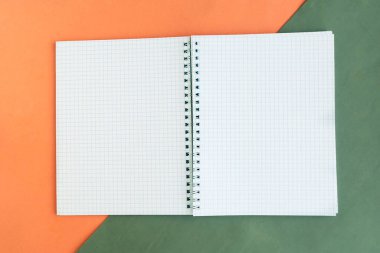 Renk arkaplanı üzerine maket defterini aç, metin için boşluğu kopyala