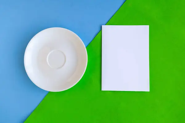 stock image Empty plate and mockup blank on color background. Copy space for the text. Minimal concept