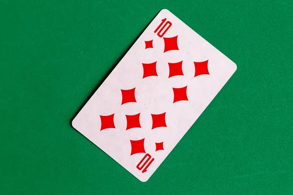 Tio Diamanter Spelkort Grön Bakgrund — Stockfoto