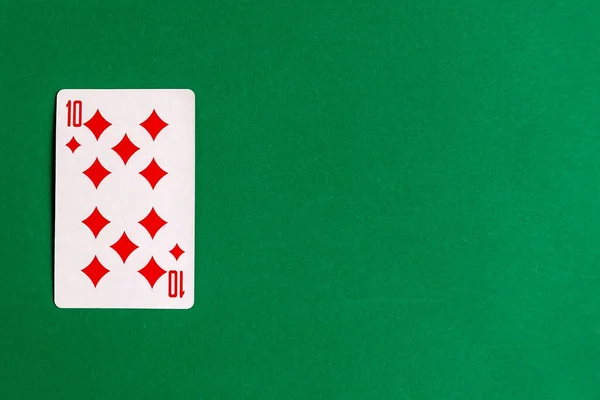 Zehn Karos Spielkarte Holzhintergrund Kopierraum Für Den Text — Stockfoto