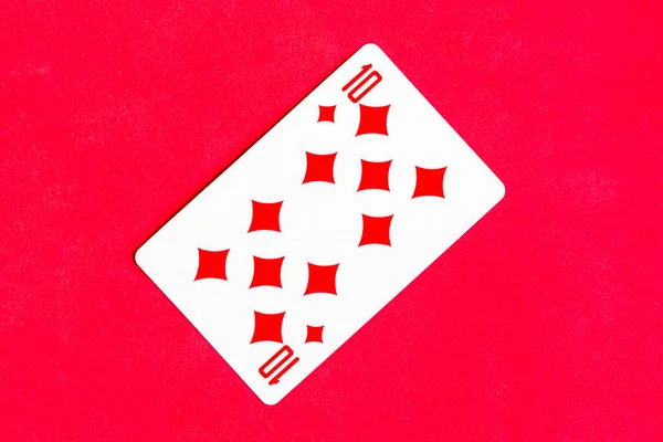 Ten Diamonds Playing Card Red Background Top View — Stock Photo, Image