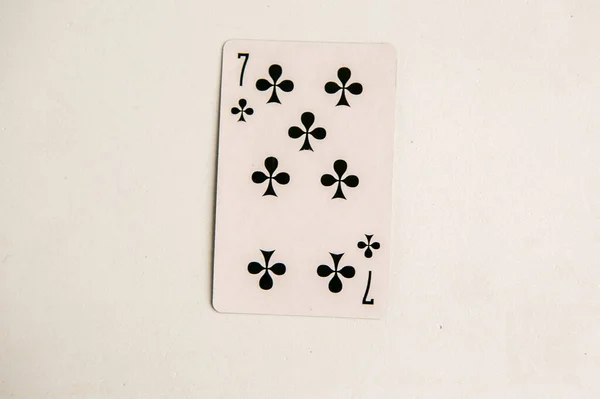 Hét Klub Kártya Fehér Háttér Felső Nézet — Stock Fotó