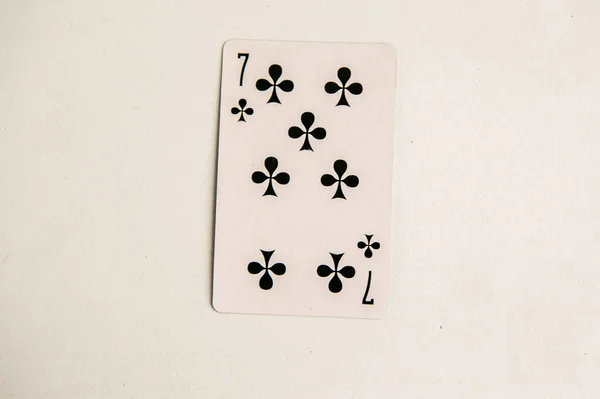 Seven Clubs Playing Card White Background Top View — Stock Photo, Image