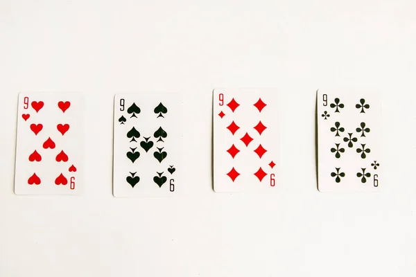 Quads Poker Cartão Jogo Fundo Branco — Fotografia de Stock