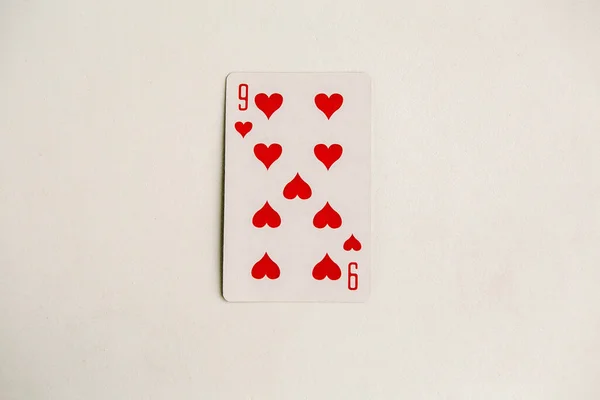 Nove Cuori Carte Gioco Sfondo Bianco — Foto Stock