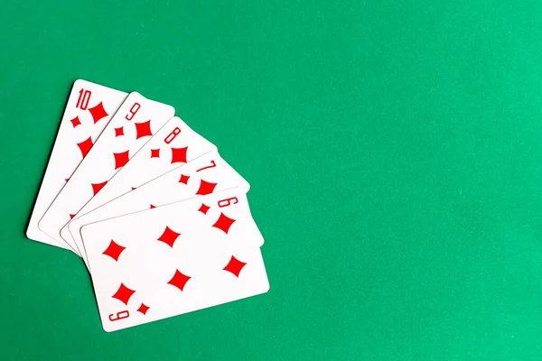 Poker Prosta Spłuczka Karty Gry Widok Góry Przestrzeń Kopiowania Zielone — Zdjęcie stockowe