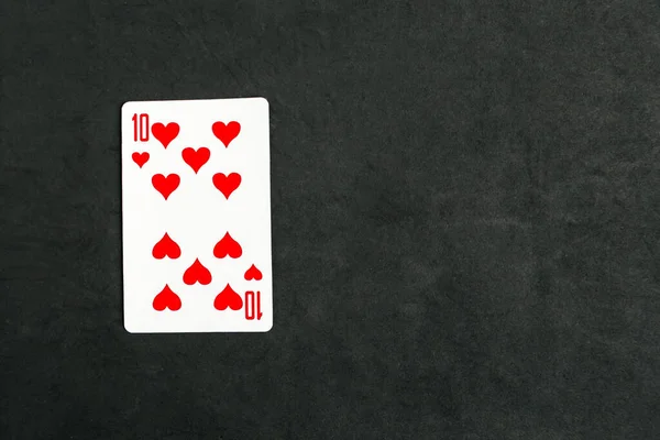 Ten Hearts Játék Kártya Fekete Háttér Felülnézet Másolás Tér — Stock Fotó