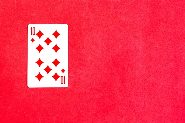 Dieci Quadri Che Giocano Carte Sfondo Rosso Vista Dall Alto — Foto Stock