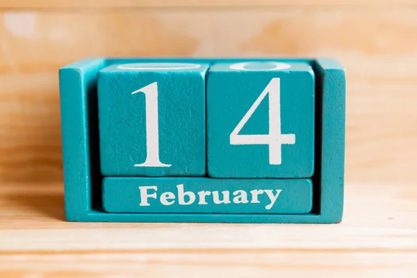 February Blue Cube Calendar Month Date Wooden Background — Stock Photo, Image