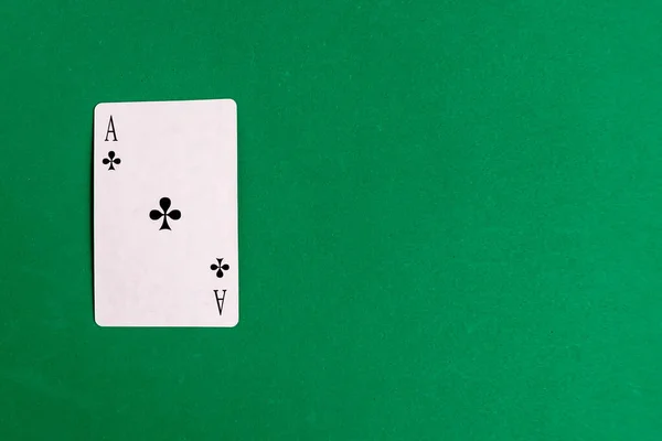 Ace Clubs Playing Card Green Background Top View Copy Space — Stok fotoğraf