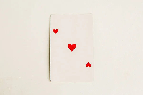 Ace Hearts Playing Card White Background Top View Copy Space — Stok fotoğraf