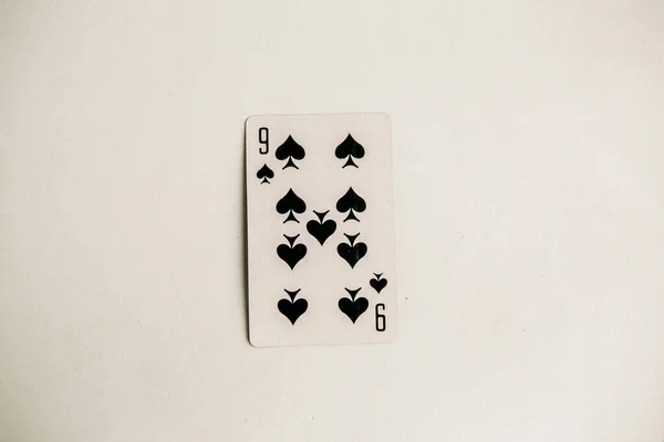 Nine Spades Playing Card White Background Top View — Zdjęcie stockowe