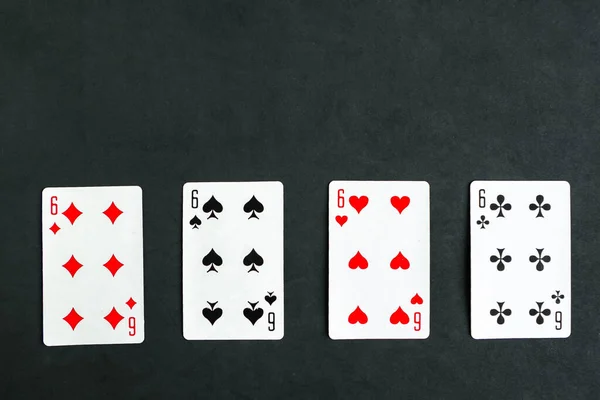 Poker Quads Carte Gioco Sfondo Nero — Foto Stock