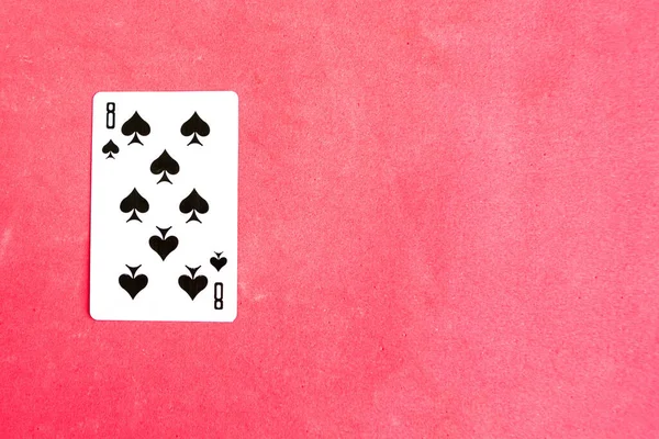 Eight Spades Playing Card Red Background Top View Copy Space — Stock Photo, Image