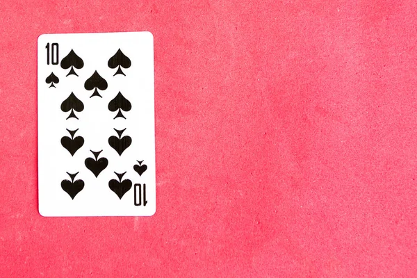 Ten Spades Playing Card Red Background Top View Copy Space — Foto Stock