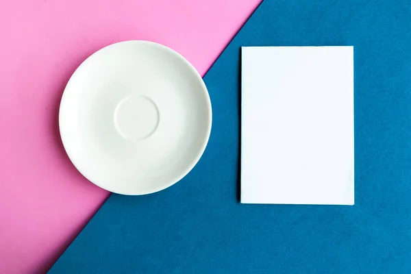 Empty Plate Mockup Blank Color Background Copy Space Text Minimal — Stock Photo, Image