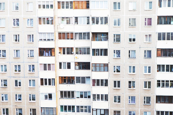 Facade of multi storey residential building. Geometric pattern