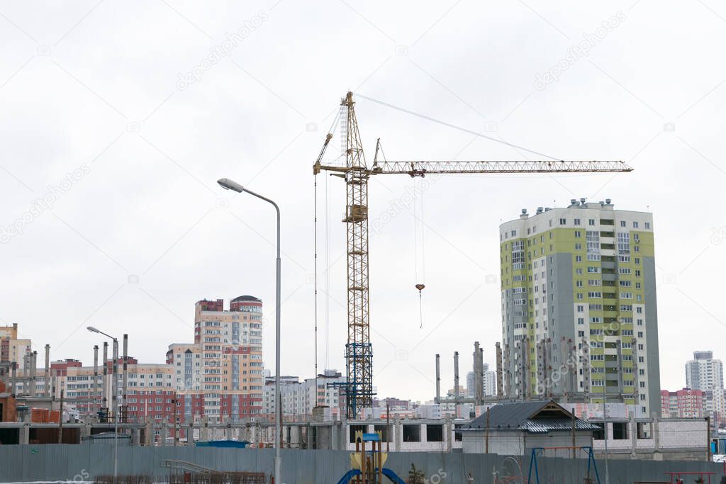 Tower Crane construction and new buildings in the center of the city
