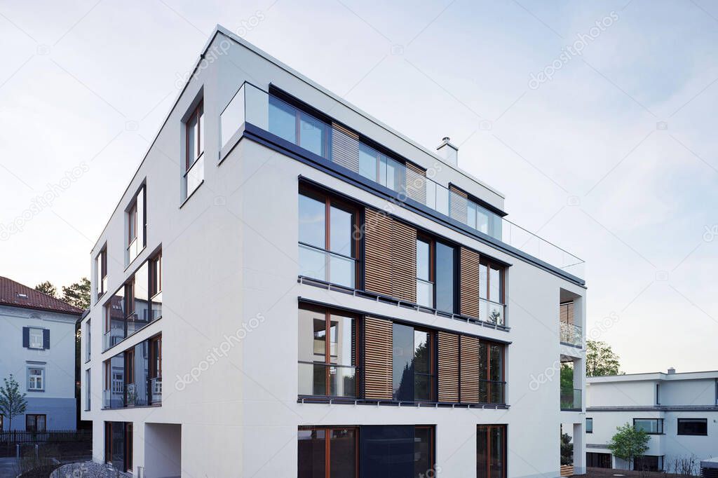 European modern residential architecture. Exterior of modern apartment building