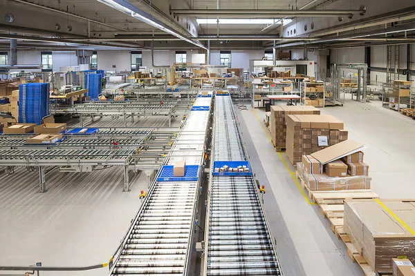 empty workshop of a modern factory with conveyor belt