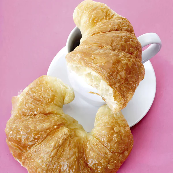 Fresh Croissant Cup Coffee — Fotografia de Stock