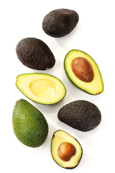 在白色背景下分离的瓜果片和果孔 Avacado Set Vertical Photo — 图库照片