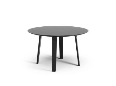 Klasik yuvarlak ahşap sehpa beyaz siyah renkte izole edilmiş.