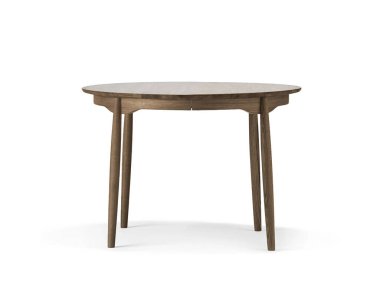 Klasik yuvarlak ahşap kahve masası beyaz kahverengi renkte izole edilmiş.