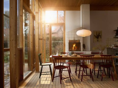 Modern lüks yemek odası iç mimarisi, 3D.