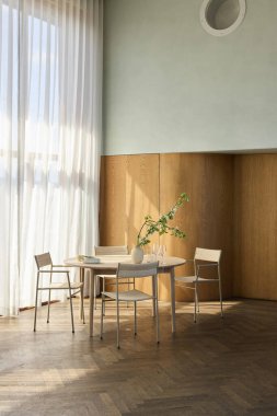 Modern lüks yemek odası iç mekan dikey fotoğraf