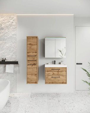 Minimum İskandinav tarzında modern banyo.