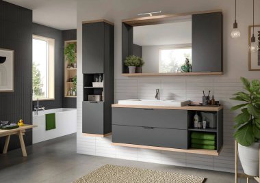 Minimum İskandinav tarzında modern banyo.