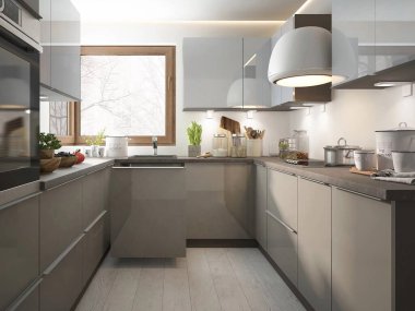 Minimum İskandinav tarzında modern lüks mutfak.