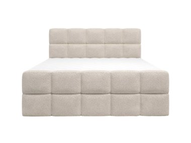 Klasik çift kişilik yatak, beyaz yatak başlığı.