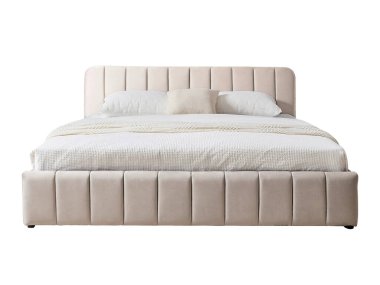 Klasik çift kişilik yatak, beyaz yatak başlığı.