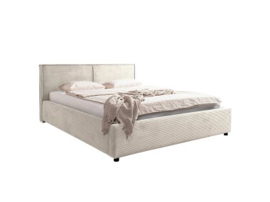 Klasik çift kişilik yatak, beyaz yatak başlığı.