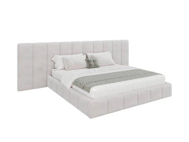 Klasik çift kişilik yatak, beyaz yatak başlığı.