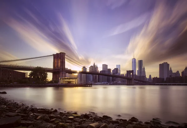 Ponte di Brooklyn tramonto — Foto Stock