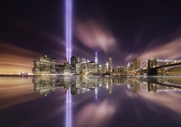 9-11 αφιέρωμα φώτα, Μανχάταν, Νέα Υόρκη Φωτογραφία Αρχείου