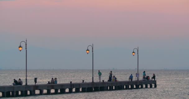 Mensen genieten van zeegezicht van de pier — Stockvideo