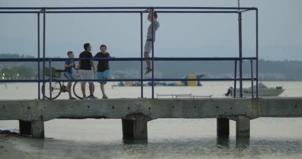 桟橋に 10 代の若者グループ — ストック動画