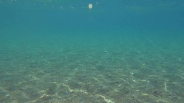 Güneşli bir gün deniz yüzeyi üzerinde ve altında