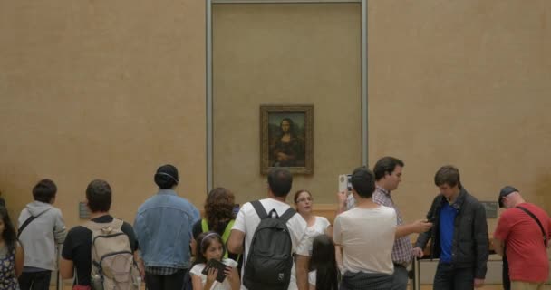 Άνθρωποι που κοιτάζουν τη Mona Lisa από τον Λεονάρντο Ντα Βίντσι στο Λούβρο — Αρχείο Βίντεο