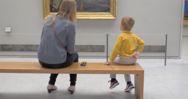 Mother and son in art gallery — Stock Video