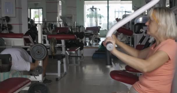 Üst düzey insanlar spor salonunda egzersiz eğitimi — Stok video