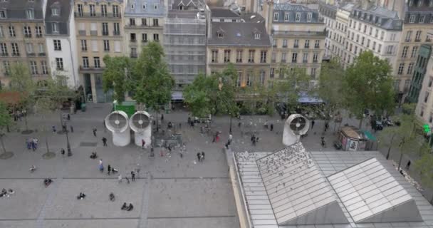 Pigeons survolant la rue parisienne — Video