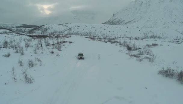 Voiture Conduire à travers le champ en hiver — Video