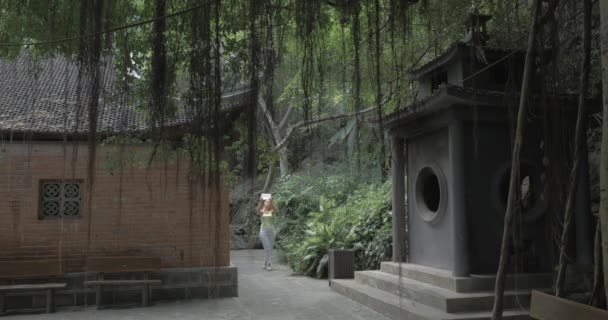 Vrouw met zeem nemen foto's van de pagode in Vietnam — Stockvideo