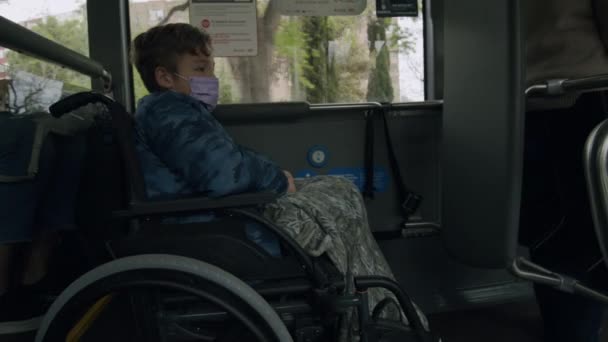 Disabled bus passenger in wheelchair — Stock Video